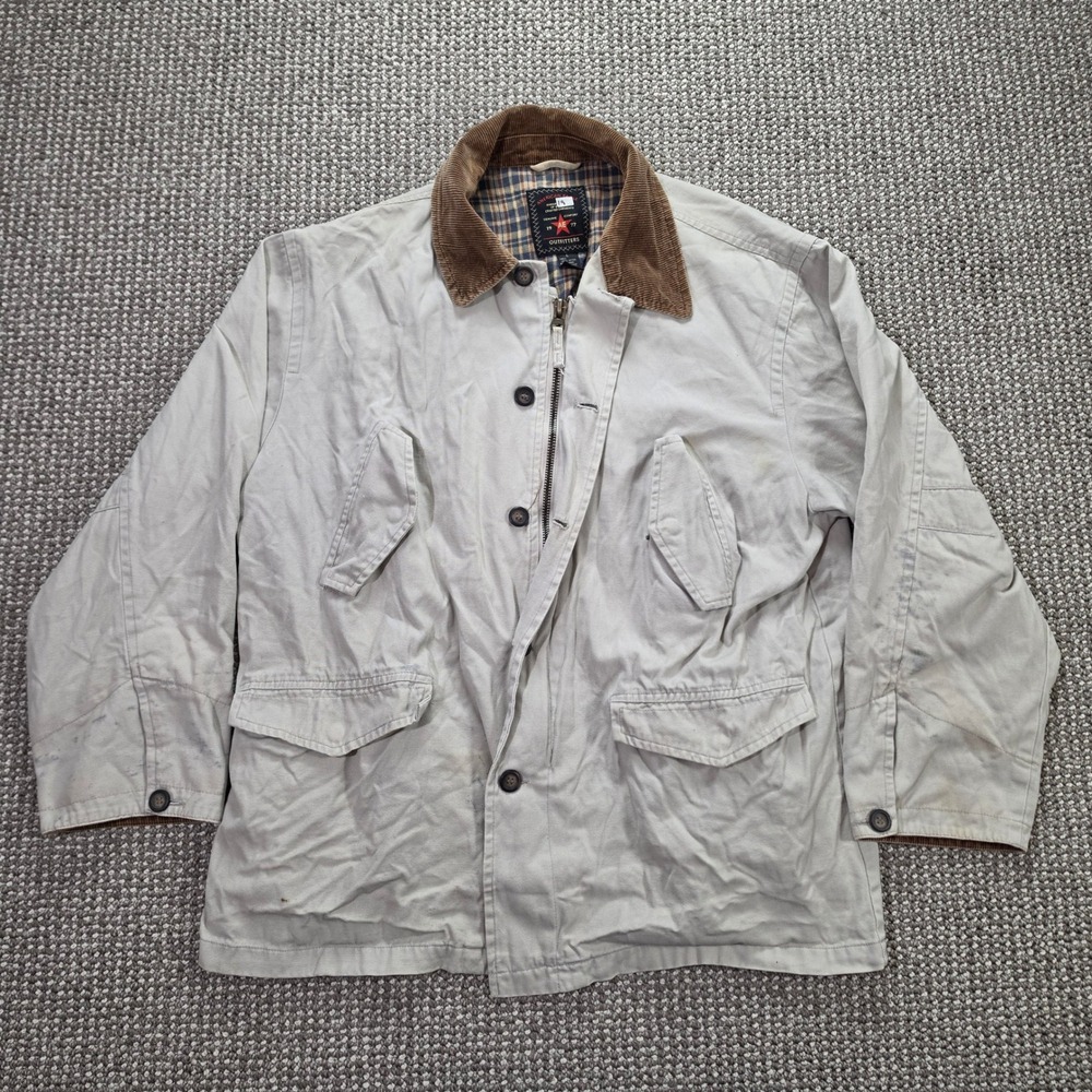 Vtg American Eagle Field Jacket Mens Large Canvas Corduroy Collar Khaki Workwear